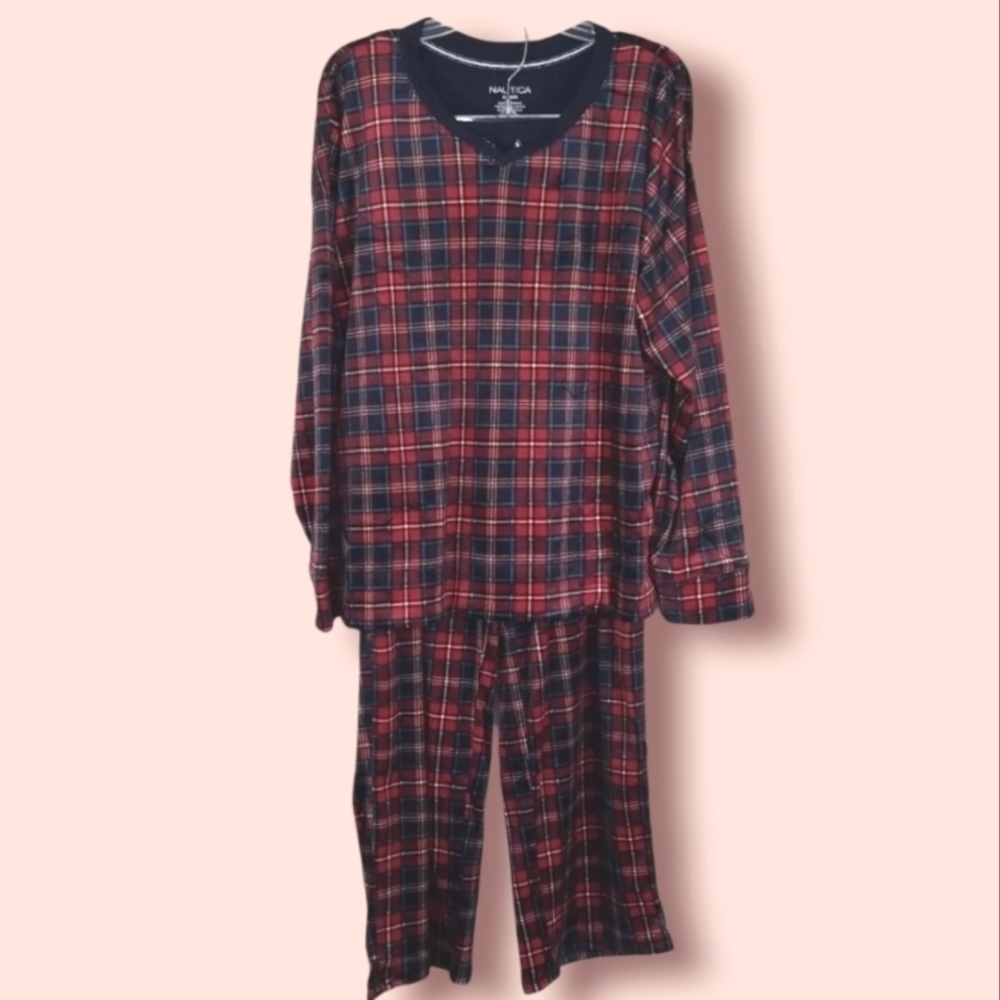 Nautica Plaid Women's 2 pc Fleece Pajamas Size XL Draw String